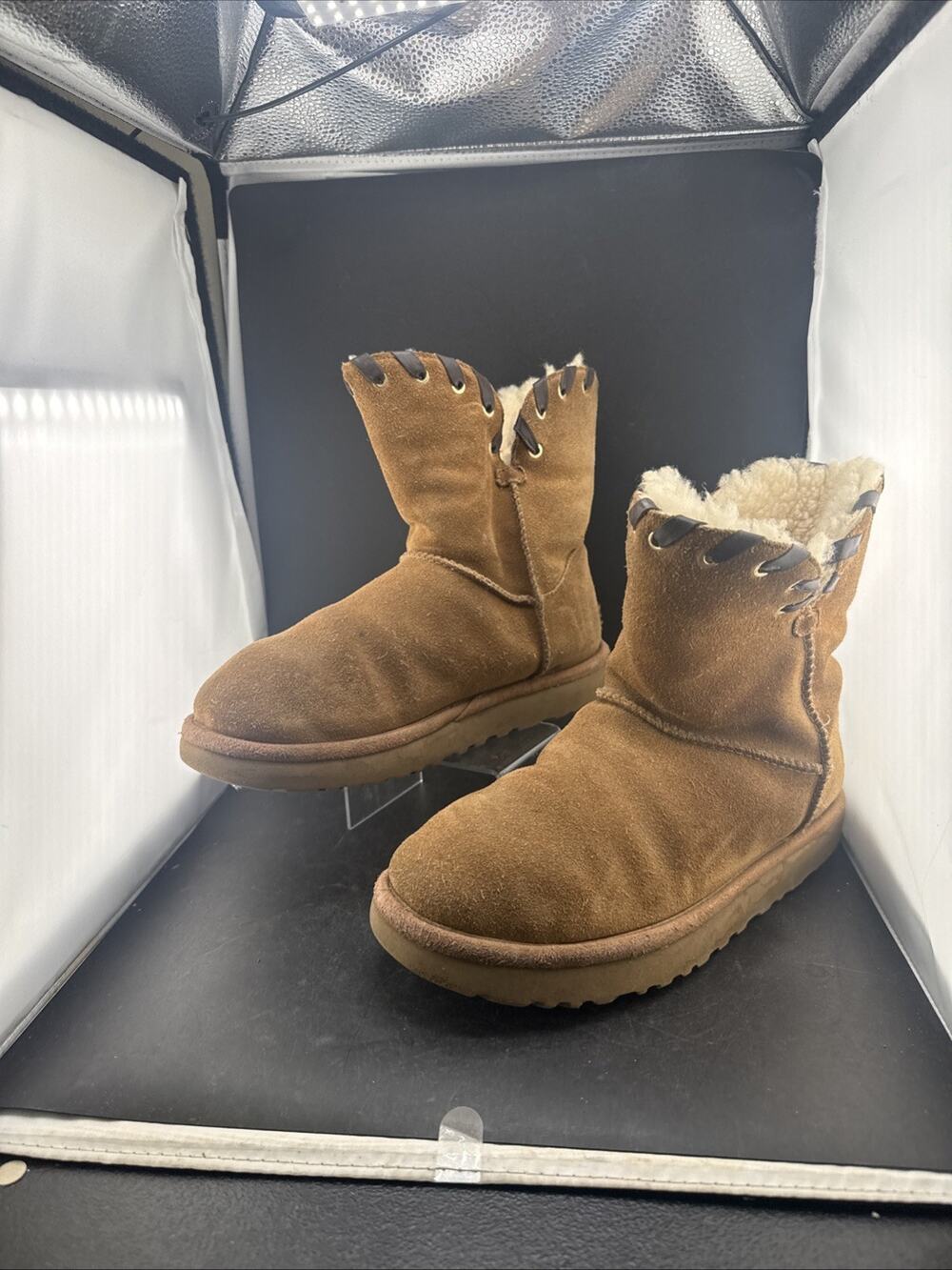 UGG Aidah 1018627 Chestnut Suede Whipstitch Sheepskin Winter Boots Womens Sz 8